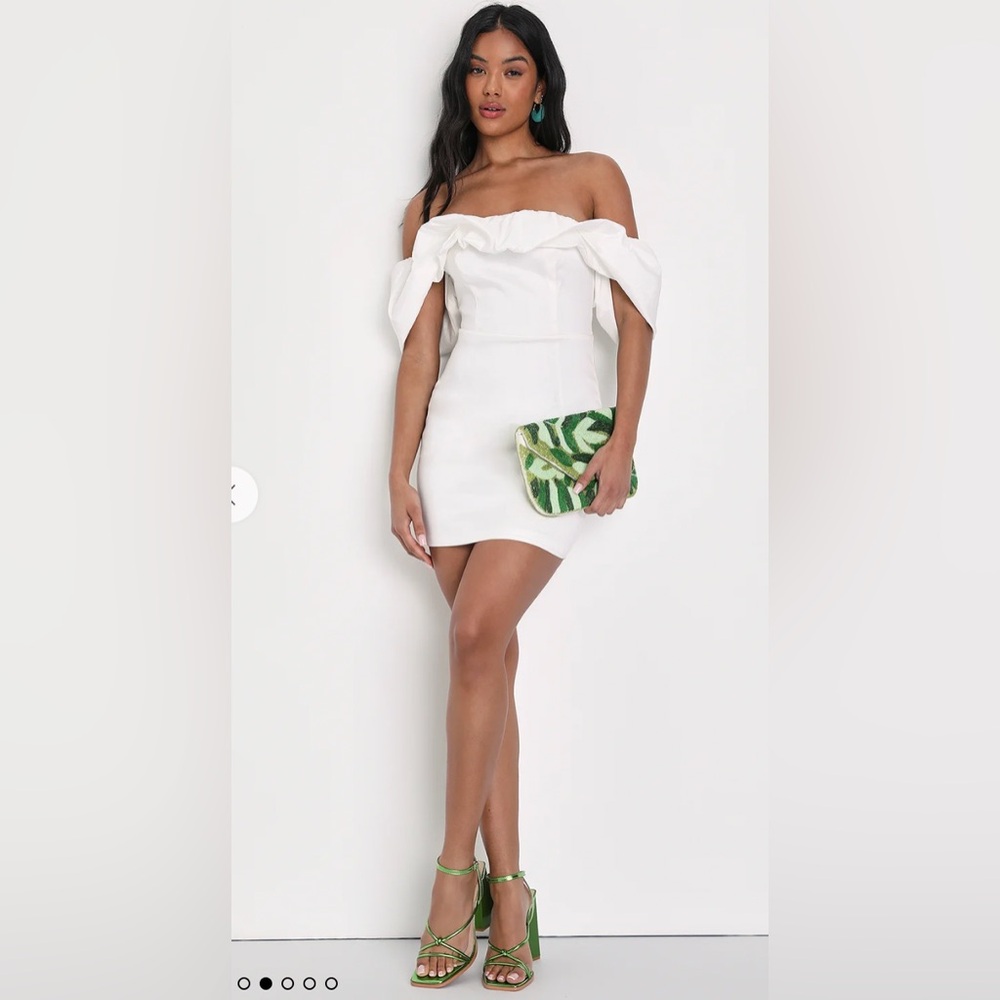 Lulus Fanciful Feat White Taffeta Off-the-Shoulder Bodycon Mini Dress